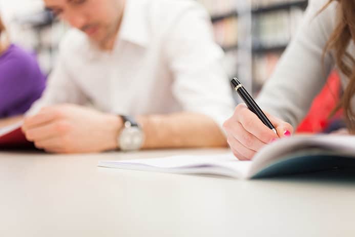 School students study in a library